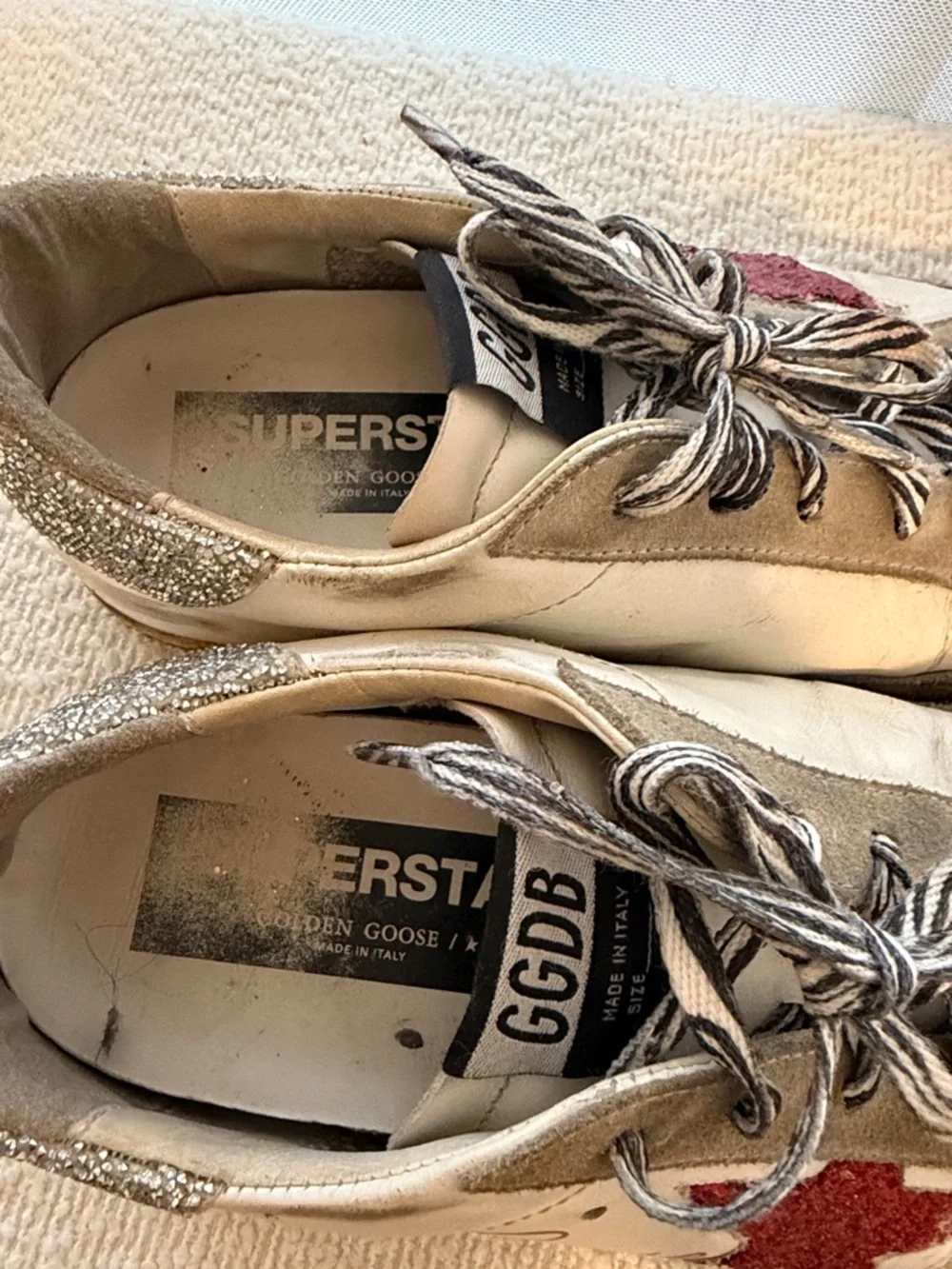 Golden Goose White Leather Sneakers with Red Star and Silver Heel - Picture 6 of 7